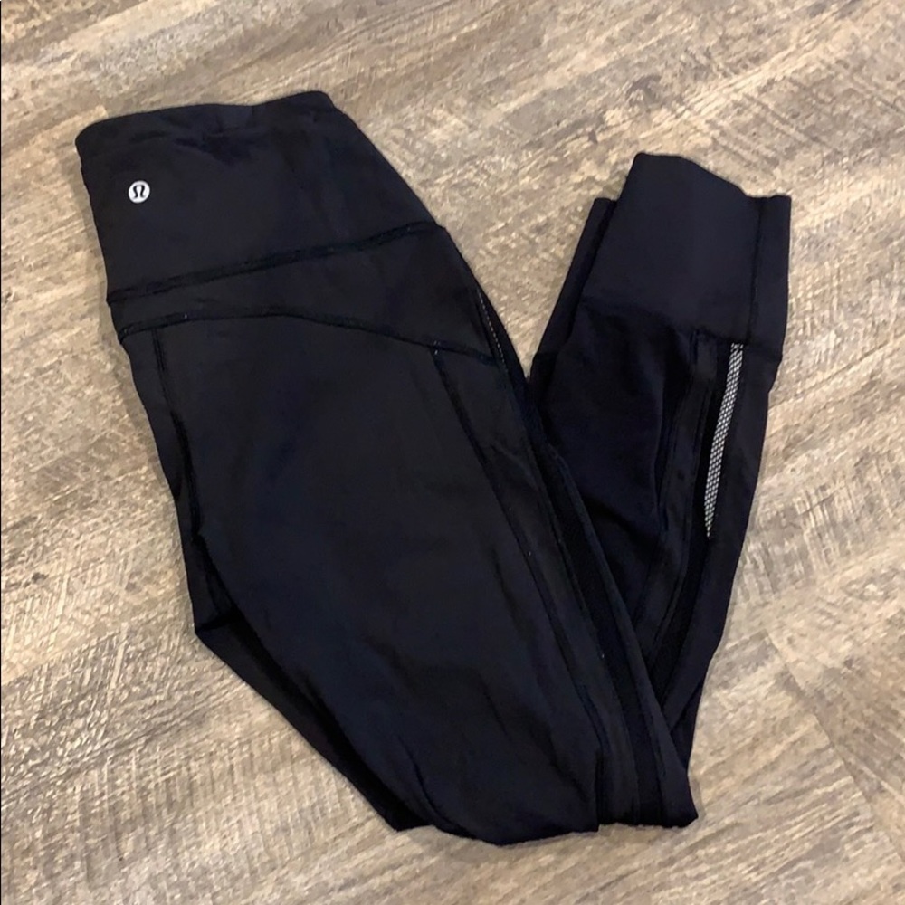 Lululemon Black Mesh Legging with Reflective Strip